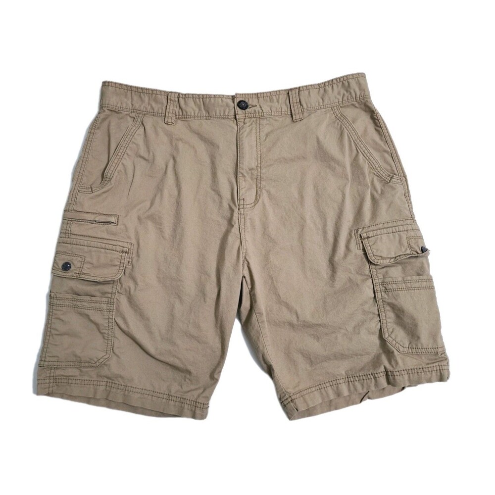 Iron Co Cargo Shorts Mens 38 Safari Utility Pockets Work Trail Khaki Hiking